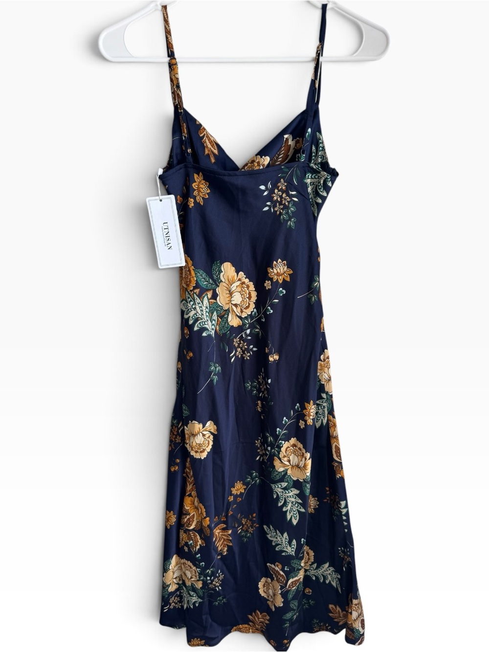 Utnisan Navy Floral Slip Maxi Dress with Golden Bloom Print